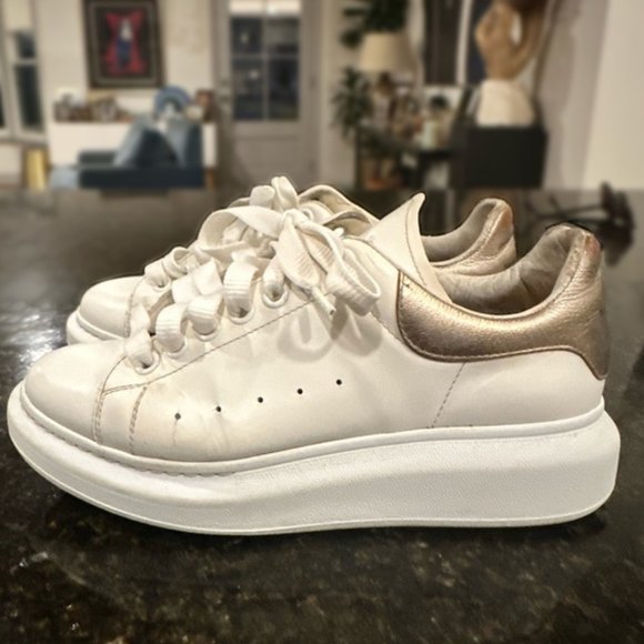 Alexander McQueen Shoes - Alexander McQueen Oversized Sneaker in White/Rose Gold | Size Euro 39.5